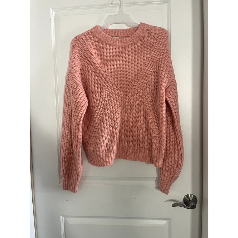 A New Day Sweater Large Beige Long Sleeve Stretch Knit Casual Pink